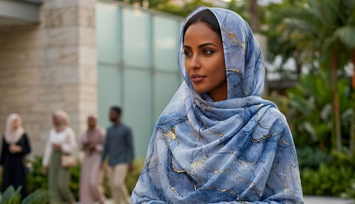 Sudanese Toub Fabric Trends 2026: Colors, Textures & Materials(pic2) blue-gold-voile-sudanese-toub-jinlai-textile.webp