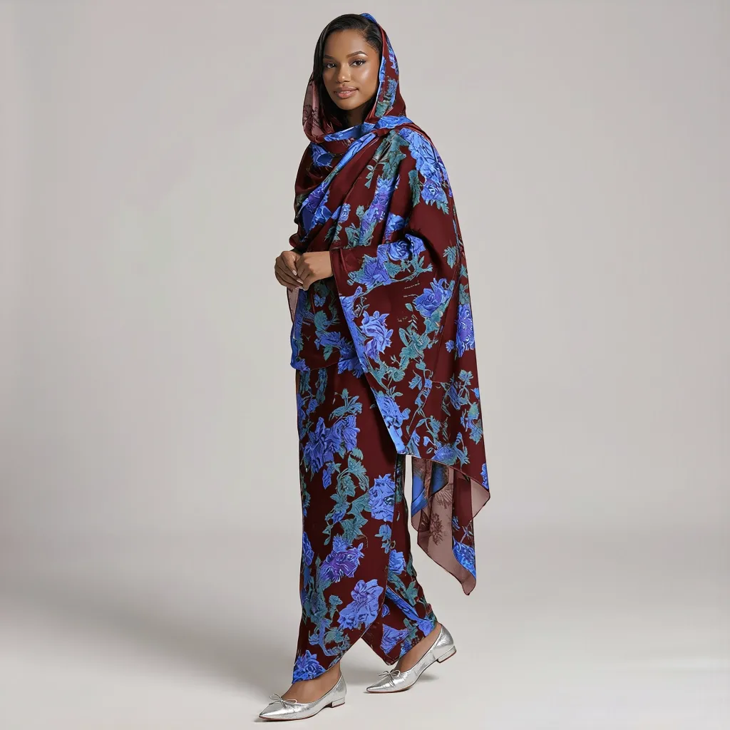 jinlai textile printed sudanese toub with blue floral design.webp