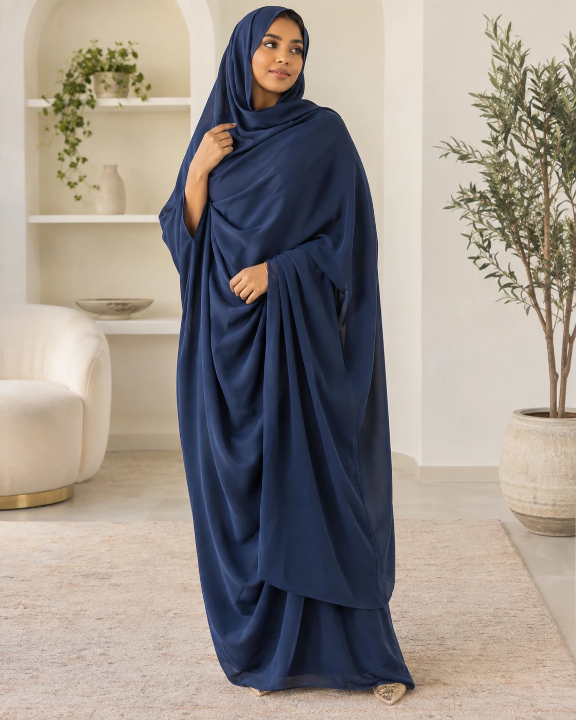 Plain navy Sudanese Toub displayed as a core wholesale collection style.webp