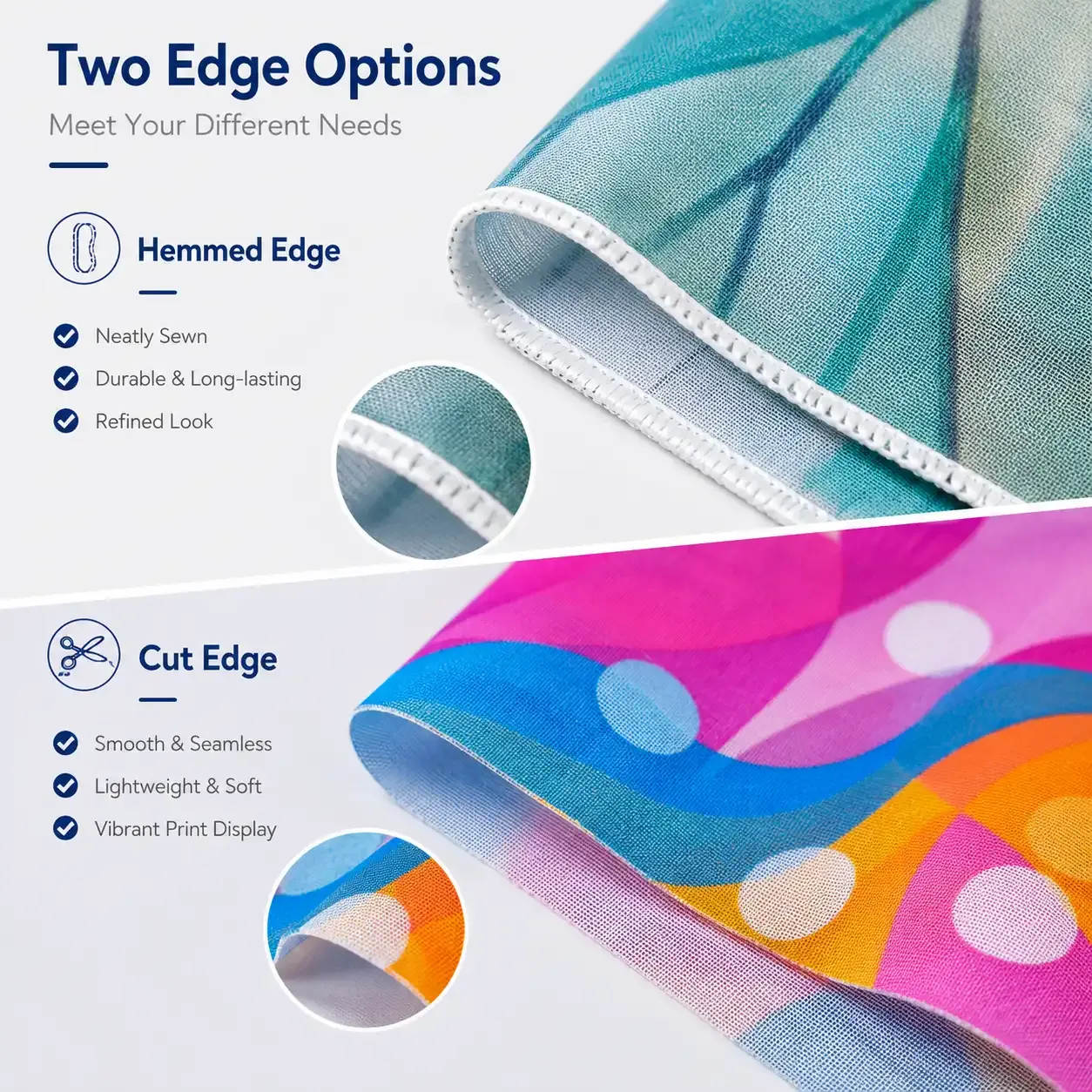 How Wholesale Buyers Compare Sudanese Toub Fabric Specifications(图1) Sudanese Toub fabric edge options comparing hemmed and cut edge finishes.webp