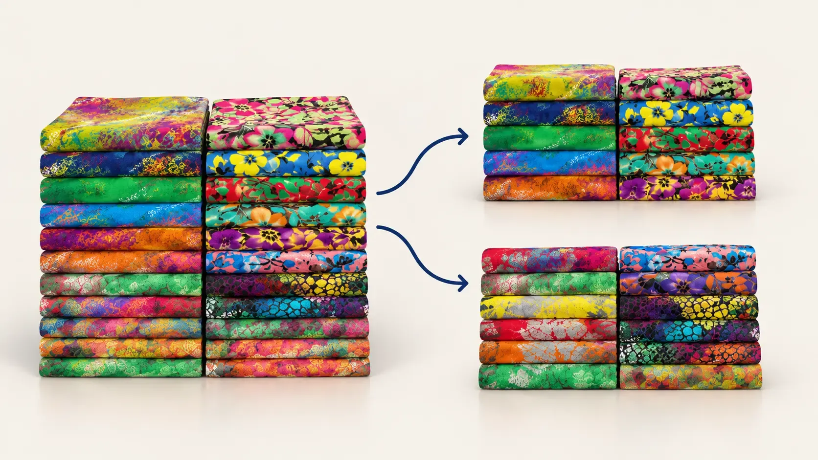 When Should Buyers Split a Sudanese Toub Wholesale Order?(图2) Illustration of a Sudanese Toub wholesale assortment divided into two shipment batches.webp